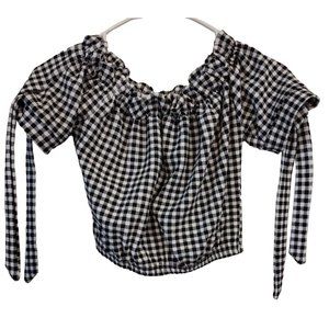 Nasty Gal Women's Size 8 Checkered Crop Top With Sleeve Ties